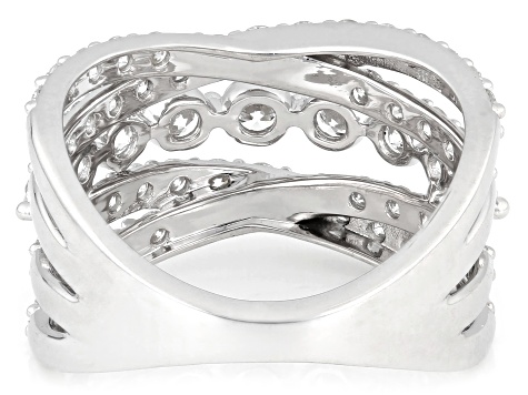 White Lab-Grown Diamond F-G SI Rhodium Over Sterling Silver Crossover Ring 2.00ctw