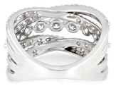 White Lab-Grown Diamond F-G SI Rhodium Over Sterling Silver Crossover Ring 2.00ctw
