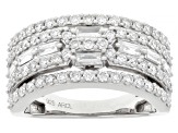 Round and Baguette White Lab-Grown Diamond F-G SI Rhodium Over Sterling Silver Ring 1.25ctw