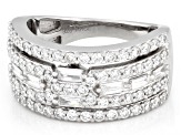 Round and Baguette White Lab-Grown Diamond F-G SI Rhodium Over Sterling Silver Ring 1.25ctw
