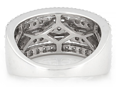 Round and Baguette White Lab-Grown Diamond F-G SI Rhodium Over Sterling Silver Ring 1.25ctw