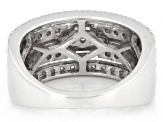 Round and Baguette White Lab-Grown Diamond F-G SI Rhodium Over Sterling Silver Ring 1.25ctw