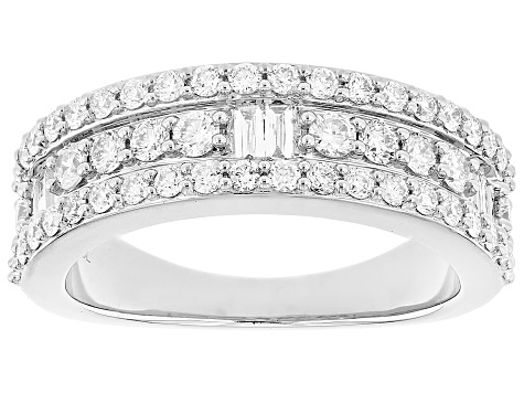 White Lab-Grown Diamond F-G SI Rhodium Over Sterling Silver Band Ring 1.00ctw
