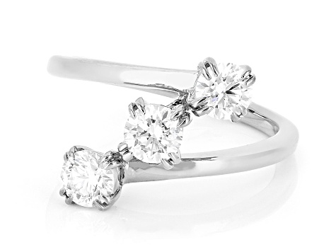 White Lab-Grown Diamond F-G VS Rhodium Over Sterling Silver 3-Stone Ring 1.00ctw
