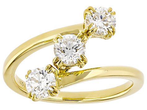 White Lab-Grown Diamond F-G VS 14K Yellow Gold Over Sterling Silver 3-Stone Ring 1.00ctw