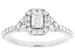 White Lab-Grown Diamond F-G SI Rhodium Over Sterling Silver Halo Ring 1.00ctw