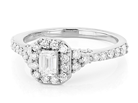 White Lab-Grown Diamond F-G SI Rhodium Over Sterling Silver Halo Ring 1.00ctw