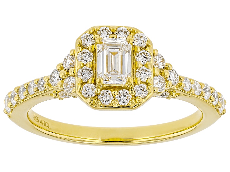White Lab-Grown Diamond F-G SI 14K Yellow Gold Over Sterling Silver Halo Ring 1.00ctw