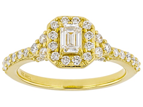 White Lab-Grown Diamond F-G SI 14K Yellow Gold Over Sterling Silver Halo Ring 1.00ctw