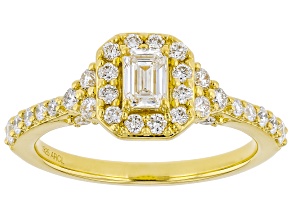 White Lab-Grown Diamond F-G SI 14K Yellow Gold Over Sterling Silver Halo Ring 1.00ctw