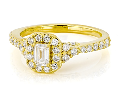 White Lab-Grown Diamond F-G SI 14K Yellow Gold Over Sterling Silver Halo Ring 1.00ctw