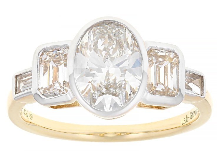 White Lab-Grown Diamond H SI1 14k Yellow Gold Bezel Ring 2.50ctw