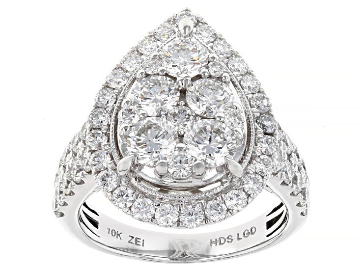 White Lab-Grown Diamond G-H SI2 10K White Gold Cluster Ring With Matching Bands 4.00ctw