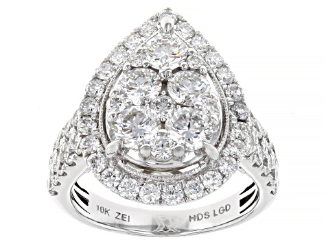 White Lab-Grown Diamond G-H SI2 10K White Gold Cluster Ring With Matching Bands 4.00ctw