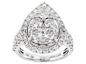 White Lab-Grown Diamond G-H SI2 10K White Gold Cluster Ring With Matching Bands 4.00ctw