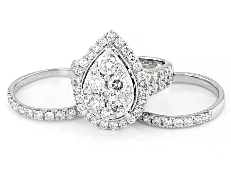 White Lab-Grown Diamond G-H SI2 10K White Gold Cluster Ring With Matching Bands 4.00ctw