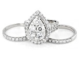 White Lab-Grown Diamond G-H SI2 10K White Gold Cluster Ring With Matching Bands 4.00ctw