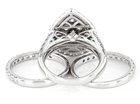 White Lab-Grown Diamond G-H SI2 10K White Gold Cluster Ring With Matching Bands 4.00ctw