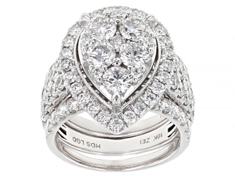 White Lab-Grown Diamond G-H SI2 10K White Gold Cluster Ring With Matching Bands 4.00ctw
