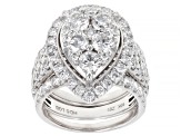 White Lab-Grown Diamond G-H SI2 10K White Gold Cluster Ring With Matching Bands 4.00ctw