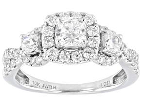 White Lab-Grown Diamond H SI 10K White Gold Halo Ring 1.50ctw