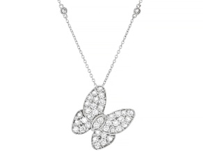 White Lab-Grown Diamond G-H VS Rhodium Over Sterling Silver Butterfly Pendant With 18" Chain 1.75ctw
