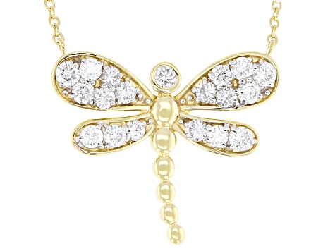 White Lab-Grown Diamond G-H VS 18K Yellow Gold Over Sterling Silver Dragonfly Necklace 0.75ctw