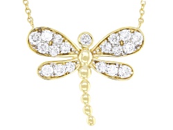 9ct Yellow Gold On Silver Dragonfly Earrings - Simulated Diamond Pull-Through Style
