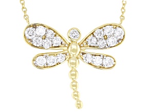 White Lab-Grown Diamond G-H VS 18K Yellow Gold Over Sterling Silver Dragonfly Necklace 0.75ctw
