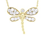 White Lab-Grown Diamond G-H VS 18K Yellow Gold Over Sterling Silver Dragonfly Necklace 0.75ctw