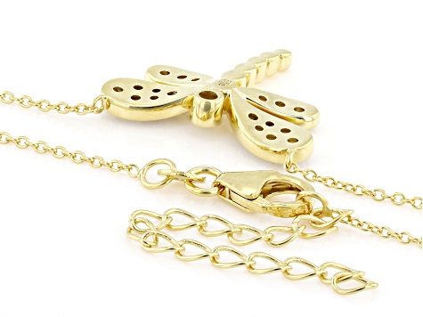 White Lab-Grown Diamond G-H VS 18K Yellow Gold Over Sterling Silver Dragonfly Necklace 0.75ctw