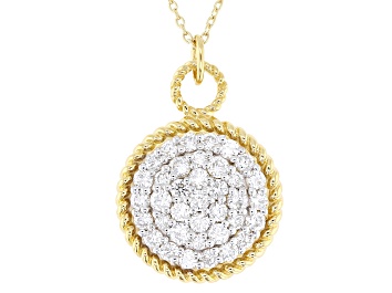 Picture of White Lab-Grown Diamond G-H VS 18K Yellow Gold Over Silver Dangle Pendant With 18" Chain 1.75ctw