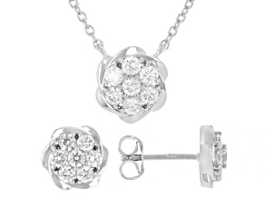 White Lab-Grown Diamond G-H VS Rhodium Over Sterling Silver Necklace and Earring Set 1.15ctw