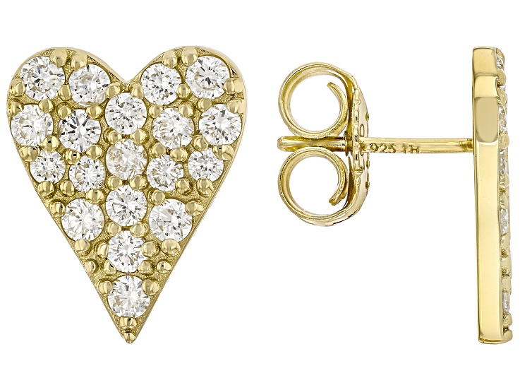 White Lab-Grown Diamond H SI 14K Yellow Gold Over Sterling Silver Heart Earrings 1.35ctw