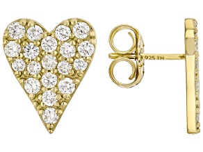 White Lab-Grown Diamond H SI 14K Yellow Gold Over Sterling Silver Heart Earrings 1.35ctw