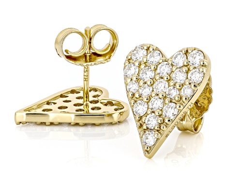 White Lab-Grown Diamond H SI 14K Yellow Gold Over Sterling Silver Heart Earrings 1.35ctw