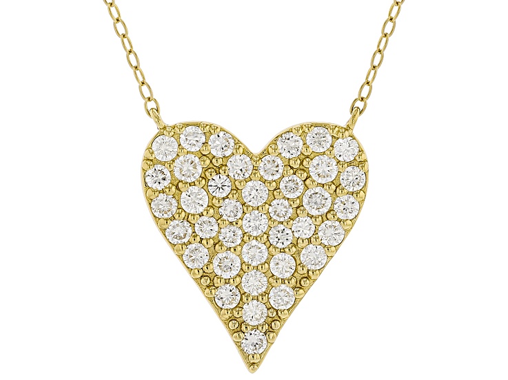 White Lab-Grown Diamond H SI 14K Yellow Gold Over Sterling Silver Heart Station Necklace 1.35ctw