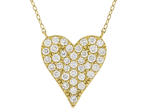 White Lab-Grown Diamond H SI 14K Yellow Gold Over Sterling Silver Heart Station Necklace 1.35ctw