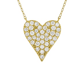 White Lab-Grown Diamond H SI 14K Yellow Gold Over Sterling Silver Heart Station Necklace 1.35ctw