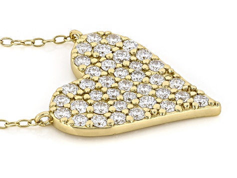 White Lab-Grown Diamond H SI 14K Yellow Gold Over Sterling Silver Heart Station Necklace 1.35ctw