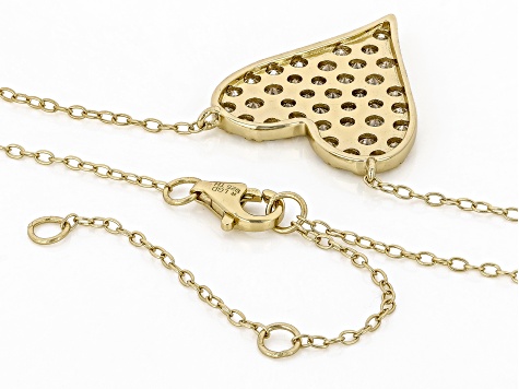 White Lab-Grown Diamond H SI 14K Yellow Gold Over Sterling Silver Heart Station Necklace 1.35ctw