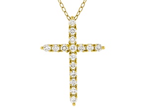 White Lab-Grown Diamond H SI 14K Yellow Gold Over Sterling Silver Cross Pendant With Chain 0.65ctw