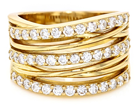 White Lab-Grown Diamond H SI 14K Yellow Gold Over Sterling Silver Crossover Ring 1.00ctw