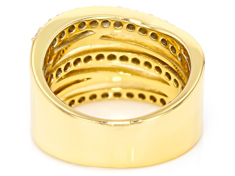 White Lab-Grown Diamond H SI 14K Yellow Gold Over Sterling Silver Crossover Ring 1.00ctw