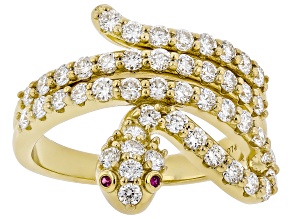 White Lab-Grown Diamond H SI 14K Yellow Gold Over Sterling Silver Snake Ring 1.20ctw