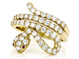 White Lab-Grown Diamond H SI 14K Yellow Gold Over Sterling Silver Snake Ring 1.20ctw