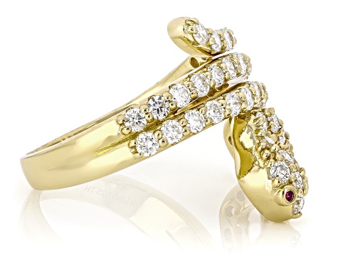 White Lab-Grown Diamond H SI 14K Yellow Gold Over Sterling Silver Snake Ring 1.20ctw