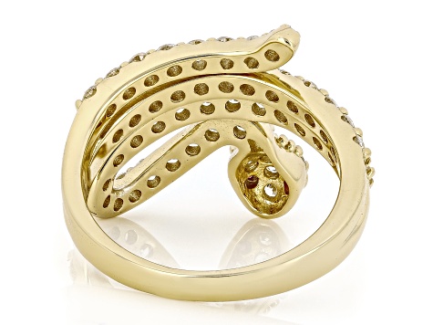 White Lab-Grown Diamond H SI 14K Yellow Gold Over Sterling Silver Snake Ring 1.20ctw