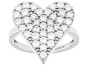 White Lab-Grown Diamond H SI Platinum Over Sterling Silver Heart Ring 1.30ctw
