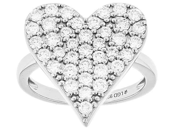 White Lab-Grown Diamond H SI Platinum Over Sterling Silver Heart Ring 1.30ctw